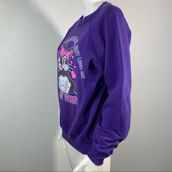 Vintage 80s 90s style rabbit bunny purple sweatshirt retro Honey Bunny - Picture 4 of 12